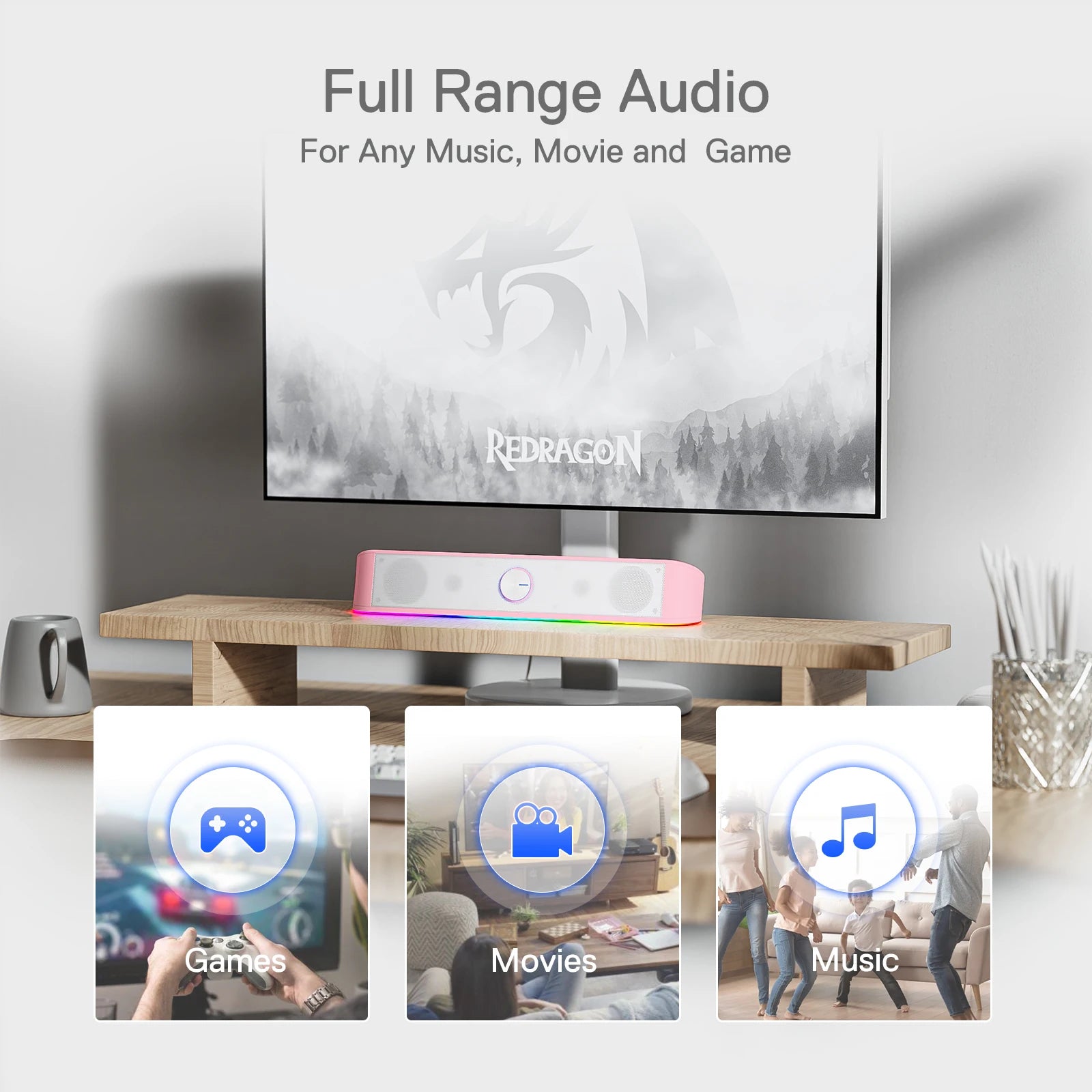 GS560 RGB Desktop Soundbar, 2.0 Channel Computer Speaker with Dynamic RGB Audio